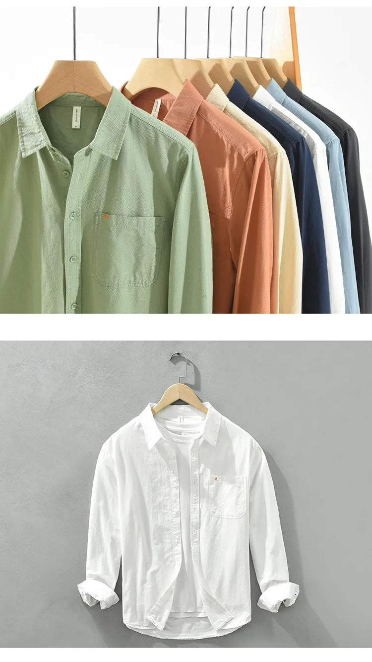 Spring Men's Casual Long-Sleeved Shirt, Versatile Japanese Style Simple Fashion Shirt, Youth Loose Trendy 100% Cotton Coat