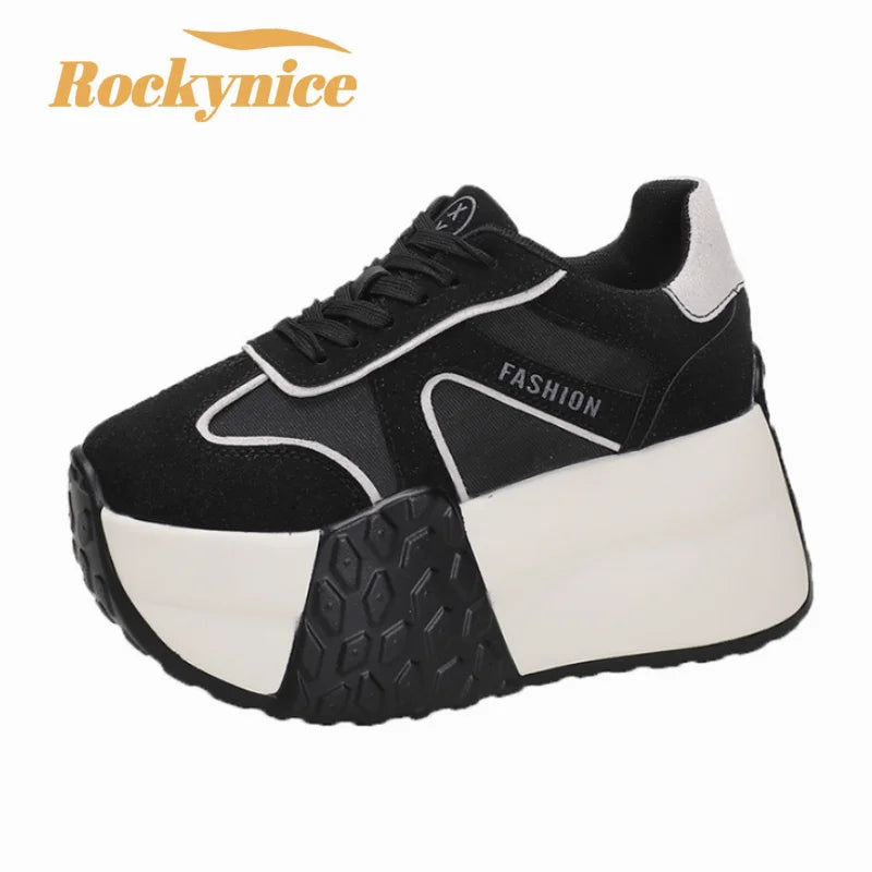 2023 Women Platform Sneakers New Autumn Breathable Wedges Casual Shoes 9CM High Heels Thick Sole Sneakers Woman Deportivas Mujer - reetell