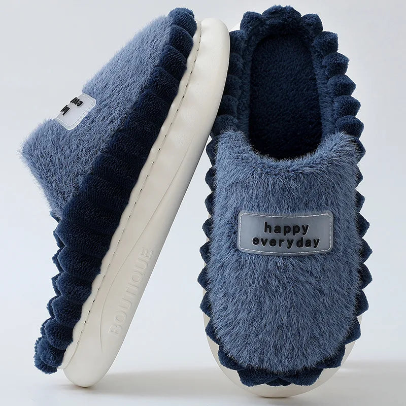 Autumn Winter Indoor Shoes 47 48 Men's Blue Bedroom Slippers Man Concise Slides Faux Fur Mules Leather Home Slipper Flip Fops