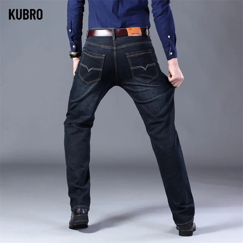 KUBRO Men Business Stretch Men's Jeans Men Korean Fashion Straightleg Versatile Denim Long Loose Pants Trendy Business Trousers - reetell