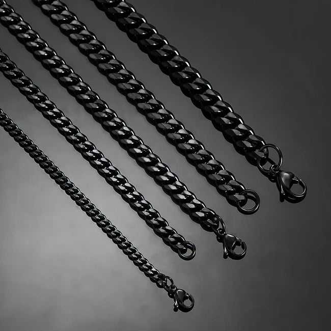 3.6mm/5mm/6mm/7mm/8mm Black Color Stainless Steel Cuban Link Chains Classic Men Boy Curb Chunky Necklace 14 to 30 Inches