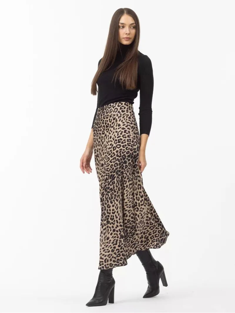 Sexy Leopard Print Long Skirts For Women 2024 Summer Fashion Vintage Women's Satin Maxi Skirt Female High Waist A-Line Skirt - reetell