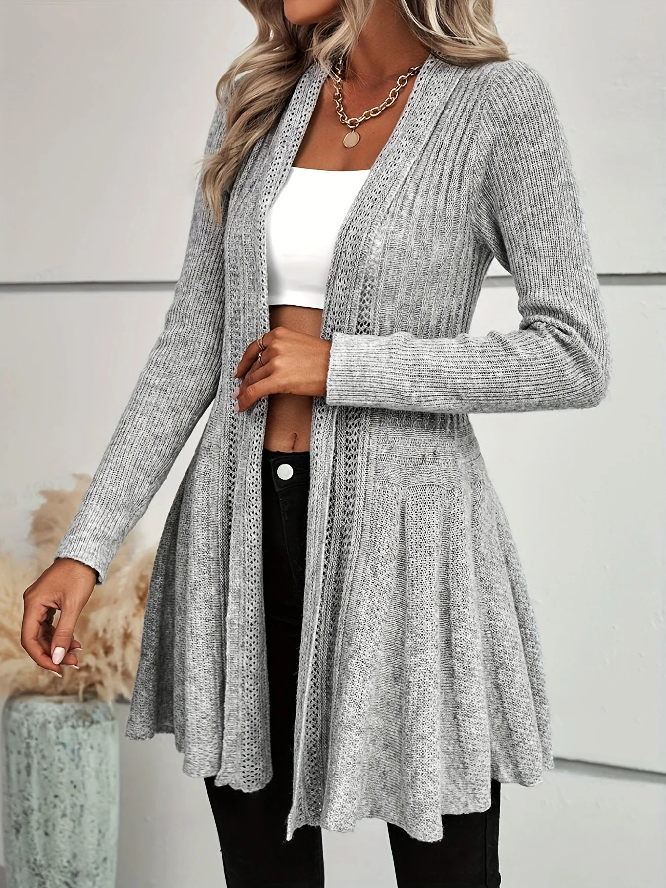 Women's long-sleeved Cardigan sweater jacket in the long-style sweater spring and autumn winter - reetell