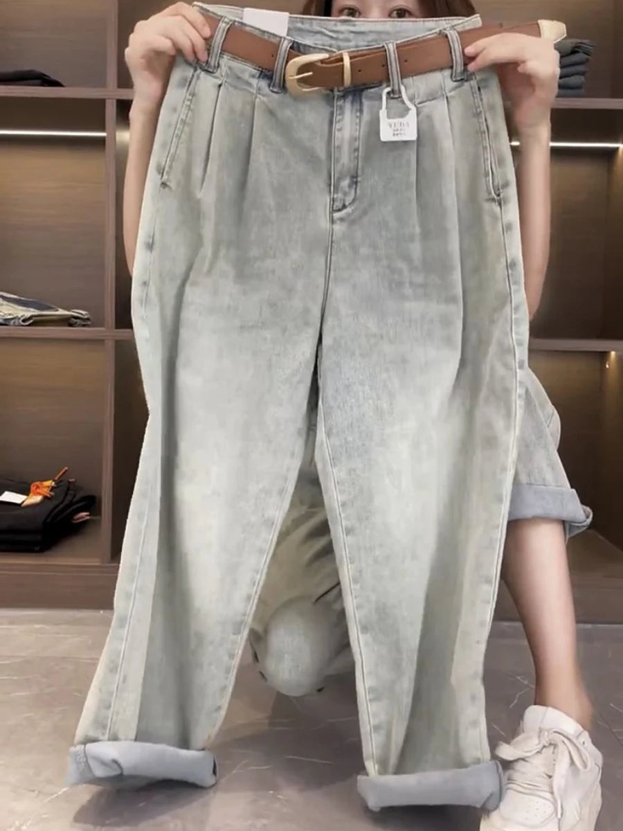 Y2k Pear-shaped Body Slight Fat Wear With Large Size Jeans Children 2023 New Summer Thin Nine Points Harlan Daddy Pants - reetell