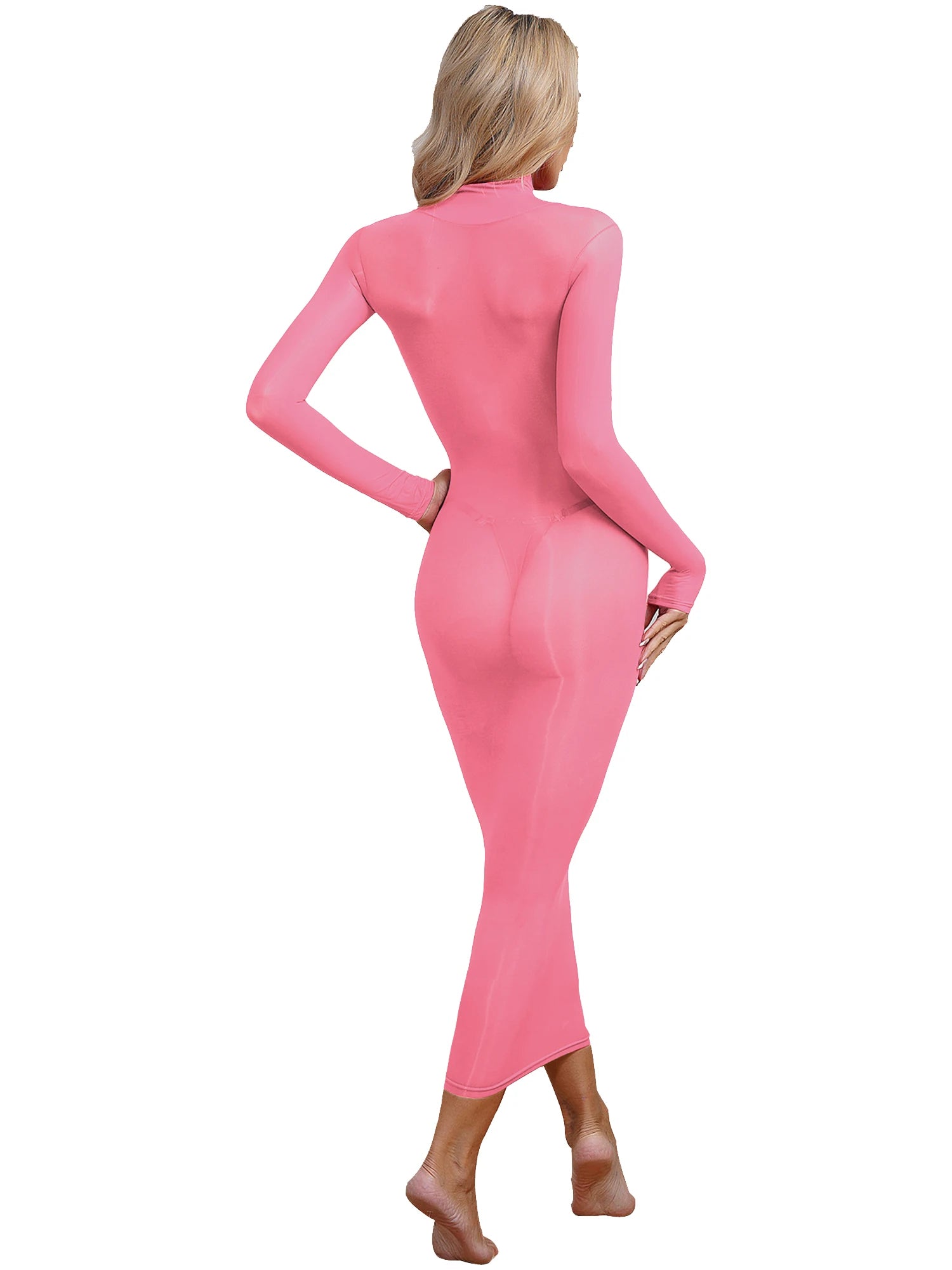 Womens See Though Skinny Dress Lingerie High Stretchy Glossy Bodycon Dress Long Sleeve Sleeveless Dating Club Rave Party Clothes - reetell