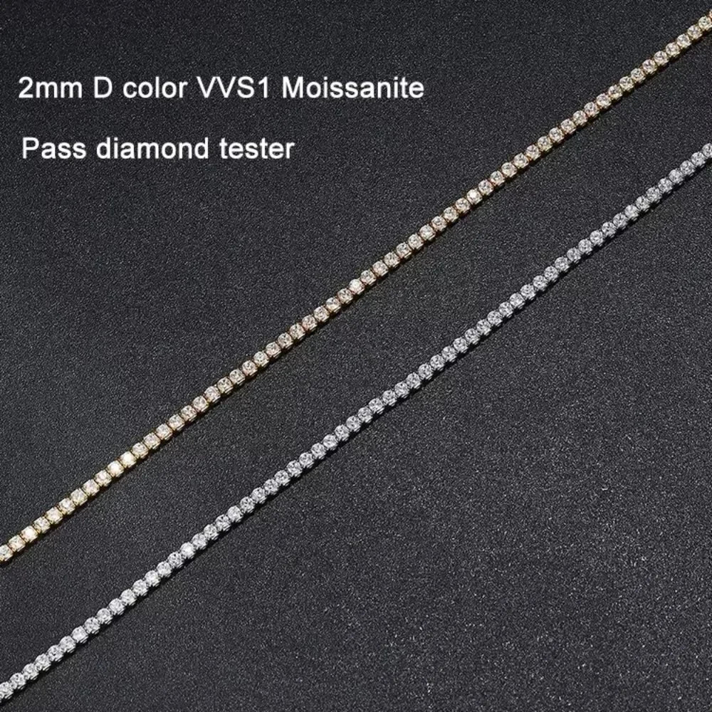 FEOBUR 2mm D Color Moissanite Tennis Choker Necklace for Women S925 Silver Plated 18K Gold Adjustable Full Diamond Neck Chain