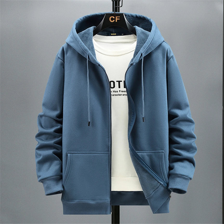 Plus Size 10XL 12XL Hoodie Men Autumn Winter Fleece Hoodies Solid Color Jacket Hoodies Big Size 12XL Blue Black Red Grey - reetell