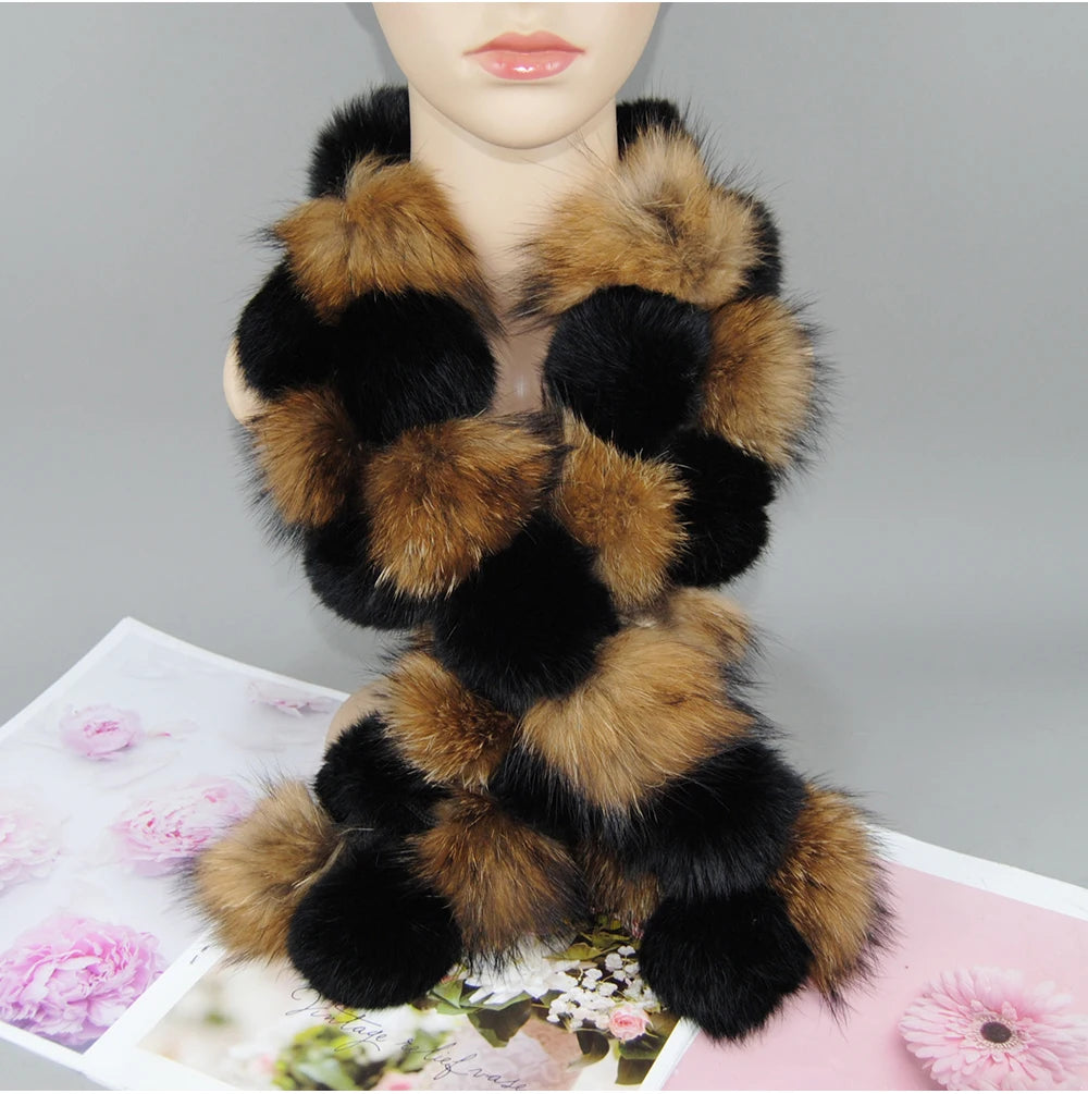 Luxury Brand Women Winter Natural Real Raccoon Fur Scarf Fashion Lady Warm Genuine Fox Fur Neckerchief Real Fox Fur Ring Scarves - reetell