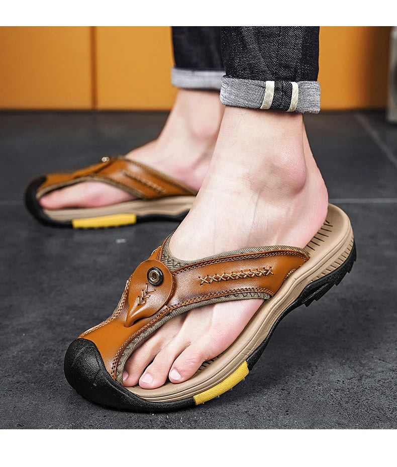 Genuine Cow Leather Shoes Men Baotou Sandals Mens Flip Flops Men's Casual Shoes Classic Beach Slippers Anti-slip Summer 2023