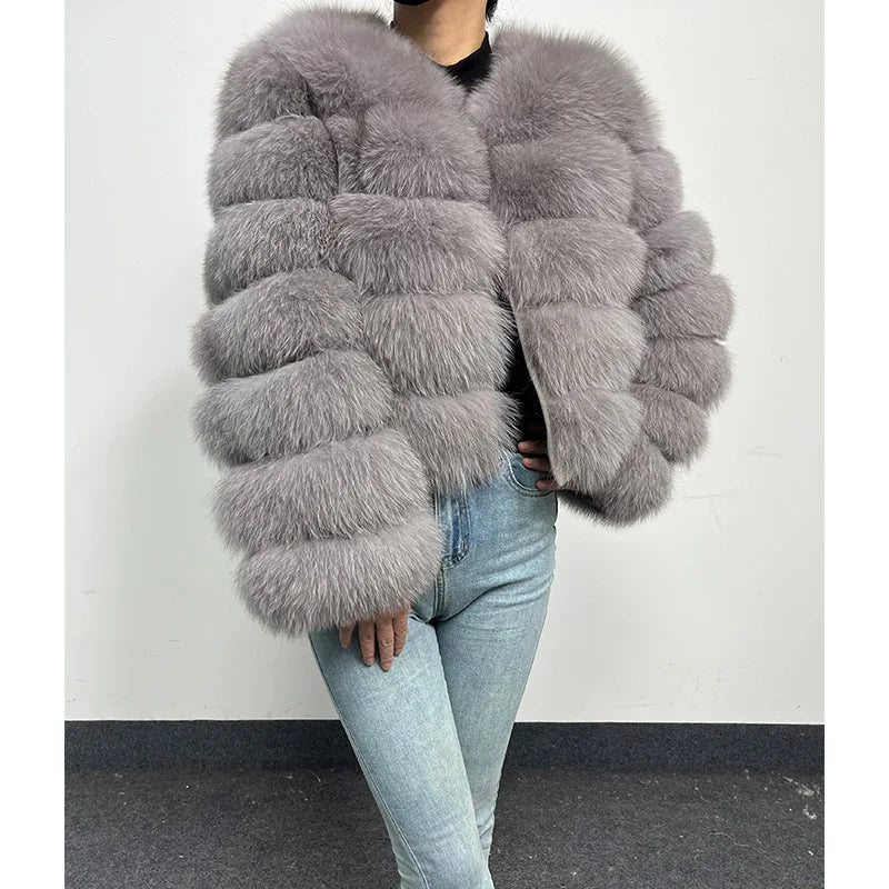 2024 New light gray Winter Women's Cold Coat Top Fox Jackets Women clothing Luxury Furry Natural Real fox Fur Jacket Coats - reetell