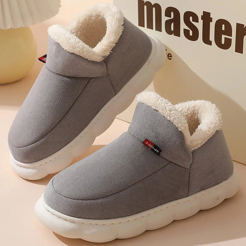 Bebealy Winter Men Shoes Winter Short Plush Men Slippers Outdoor Fur Non-slip House Shoes Casual Fuzzy Soft Cozy Men Shoes Women