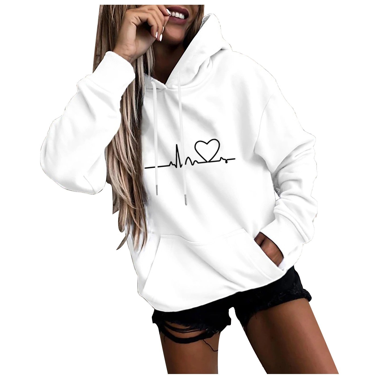 Hoodies for Women Solid Long Sleeve Sports Fun Print Sweatshirts Female Autumn Winter Casual Loose Hooded Sweatshirt - reetell