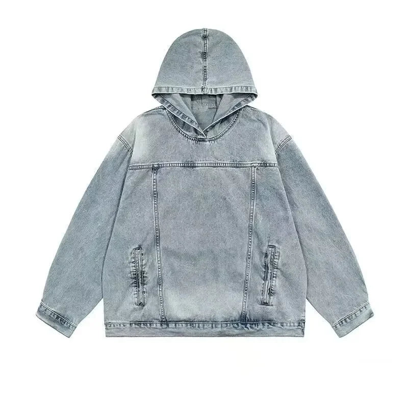 Spring Autumn Women Denim Hoodies Harajuku Streetwear Ladies Jean Pullover Tops Vintage Couple Long Sleeve Hooded Sweatshirts - reetell