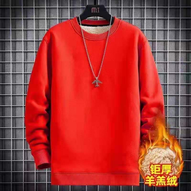 Men Winter Thicken Sweatshirt Sherp Heavy Pullover Tops Fleece Warm Loose High Quality Casual Solid Color No Hood Sweatshirt - reetell