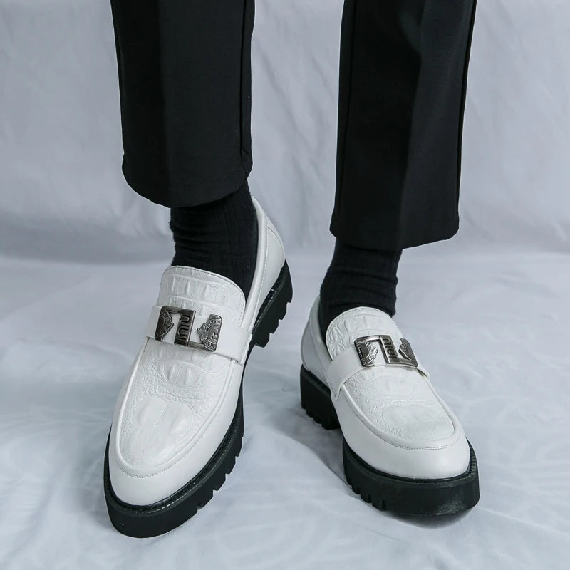 White Loafers Mens Party and Business Loafers Thick Soled Men Dress Platform Shoes Comfortable Slip-On Fashion New Casual Shoes - reetell