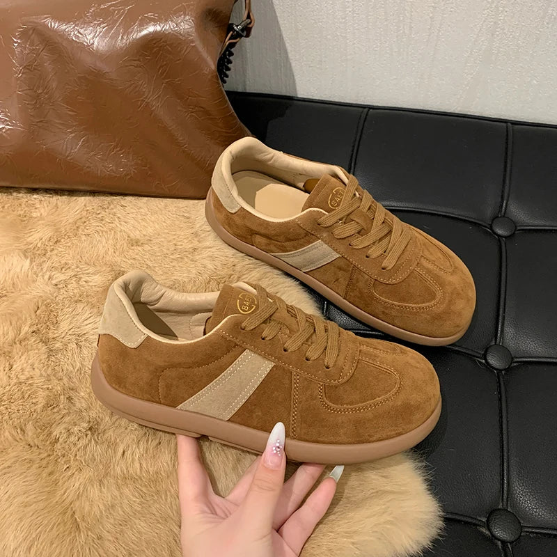 CRLAYDK 2024 Winter New Sneakers for Women Suede Fashion Sport Flat Shoes Maillard Wide Toe Casual Walking Comfortable Tennis