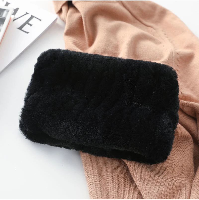 Hot Sale Brand Women Real Rex Rabbit Fur Scarf Girls Warm Soft Knitted Good Elastic Rabbit Fur Headband Natural Fur Ring Scarves - reetell