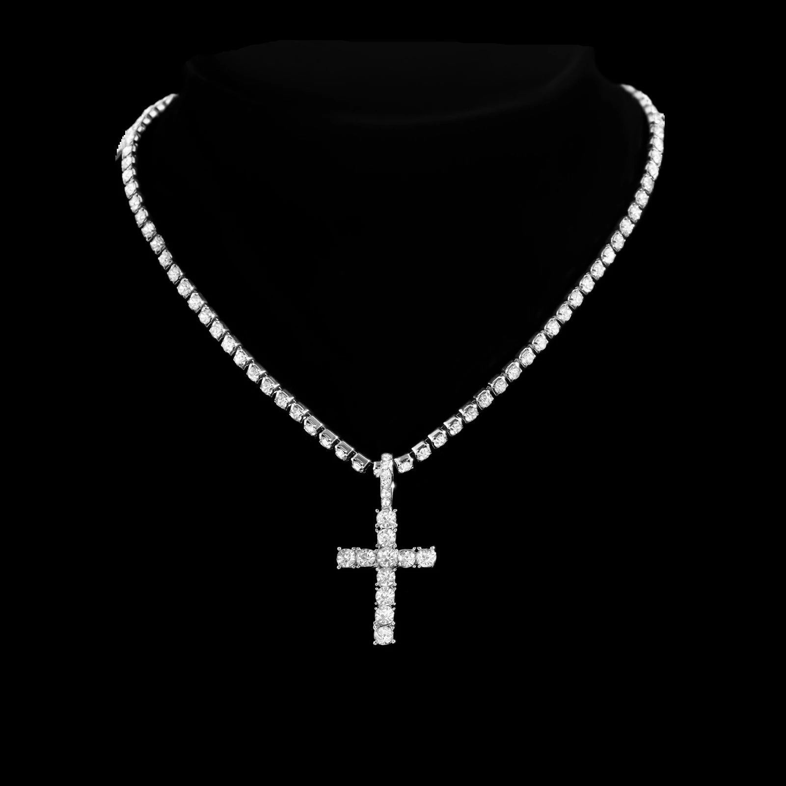 Hip Hop 2pcs Cross Tennis Chain 14MM Prong Cuban Necklace For Men Women Iced Out 2 Row Cuban Link Chain Necklaces Couple Jewelry