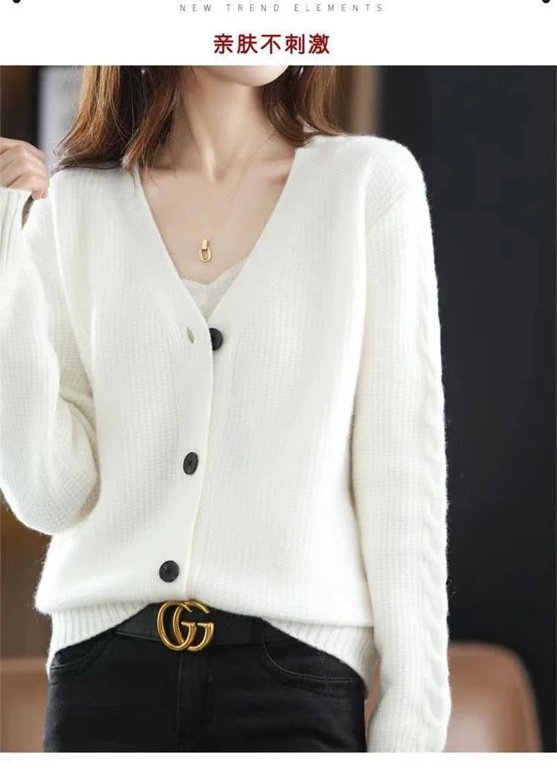 NewFall Fashion V Neck Women Knitted Sweater Cardigan Long Sleeve Soft Slim Sweater Outwear Femlae Solid Casual Knitted Sweater - reetell