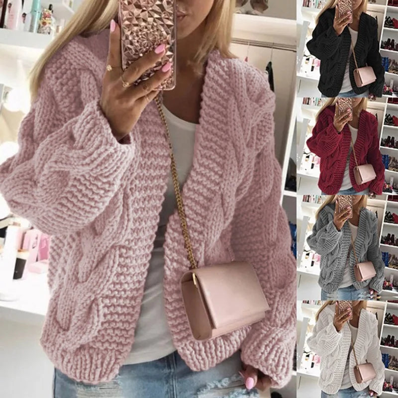 Woman sweater cardigan autumn/winter bold line knitting Solid color long sleeve woman's clothing dropshipping MMY220353 - reetell