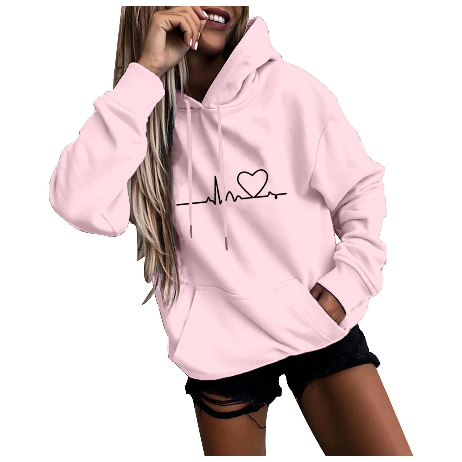 Hoodies for Women Solid Long Sleeve Sports Fun Print Sweatshirts Female Autumn Winter Casual Loose Hooded Sweatshirt - reetell