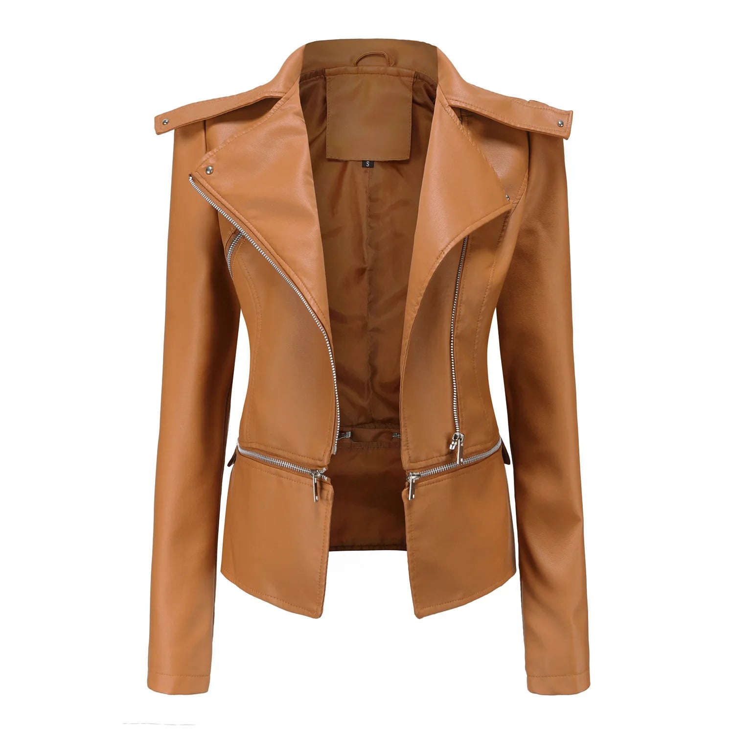 2024 Spring Autumn Women's Leather Jacket Female Detachable Hem Lapel Zipper Casual Coats Women's Locomotive Windbreaker