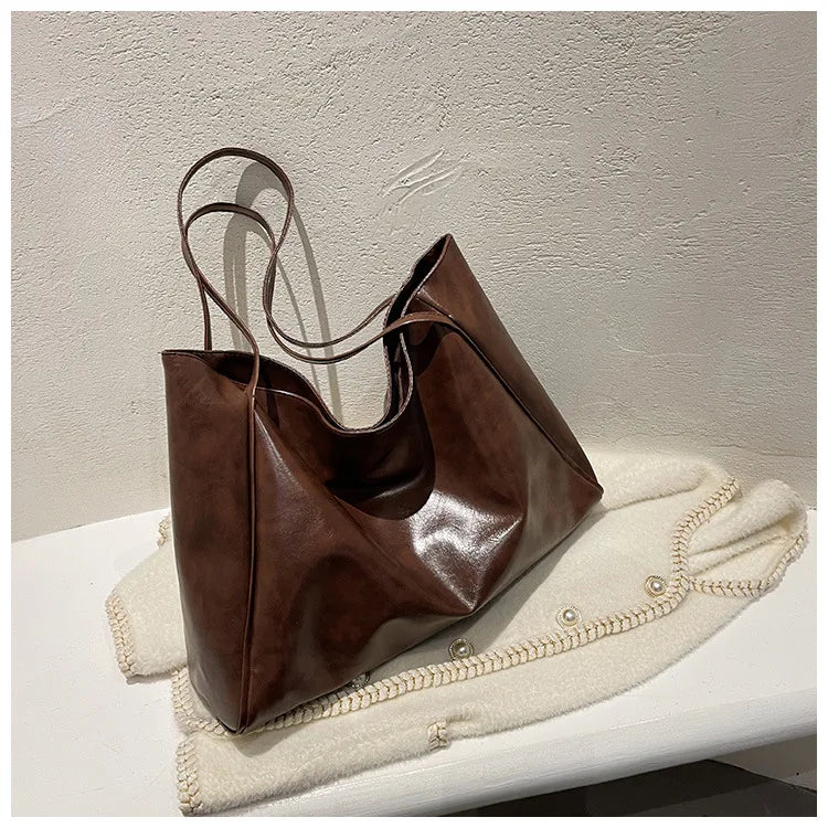 Women Tote Bag Fashion Underarm Pouch Large Capacity Soft Pu Leather Shoulder Bag Retro Crossbody Bag Casual Portable Bucket Bag