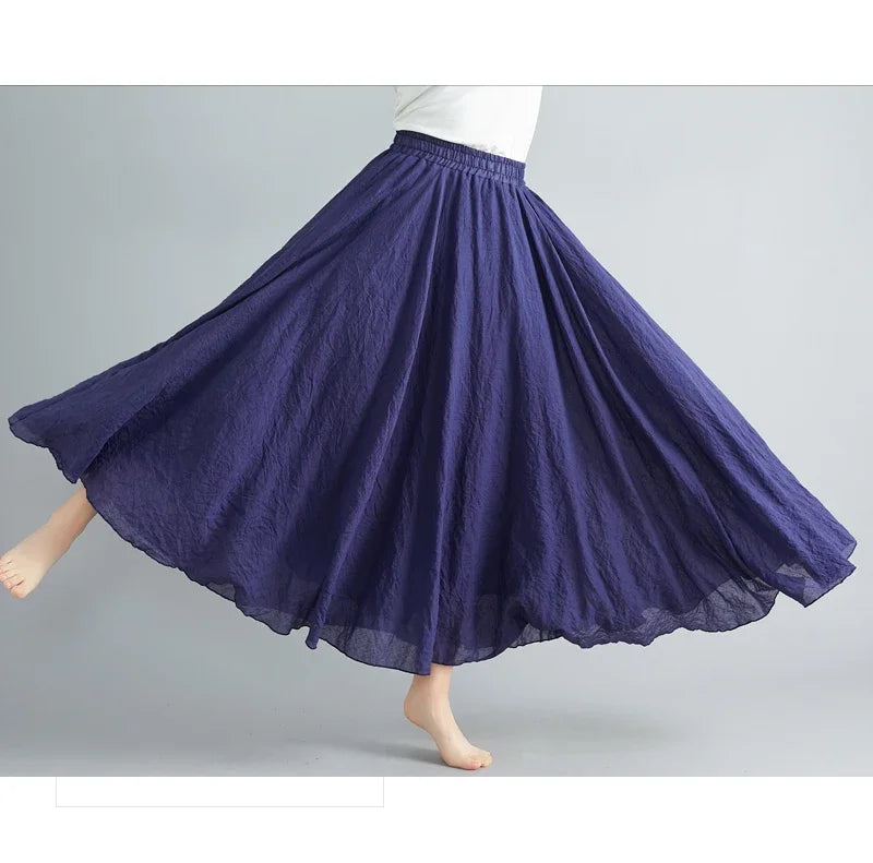 Solid Cotton Linen Women Skirts Maxi Ethnic Style Beach Saia Ropa Mujer Casual Harajuku Boho Long Skirt Woman Clothing Faldas - reetell