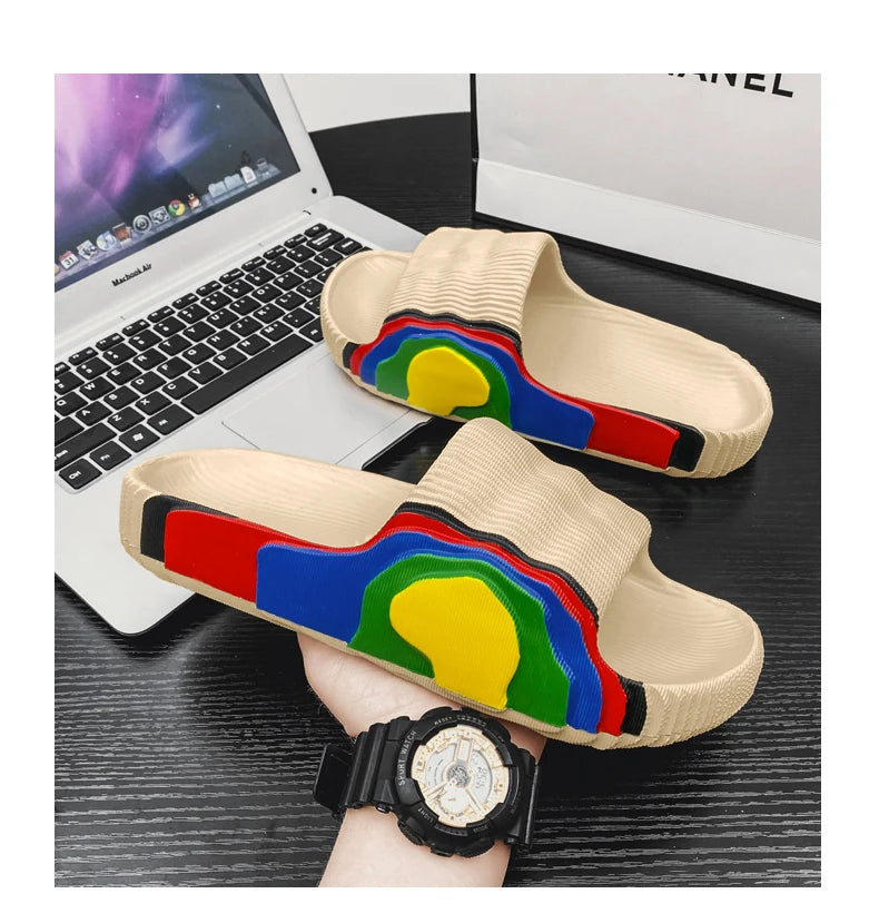 Summer Slippers Mens EVA Leisure Couples Non-slip Beach Indoor Bathroom Flats Ourdoor Slides Graffiti Thick Sole Creative Casual