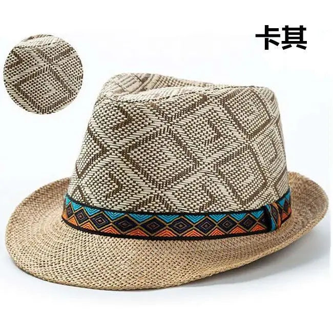 New Spring/Summer Men's Straw Knitted Hat Short Brim Trendy British Jazz  Sunscreen Beach Hat Versatile for Gentlemen