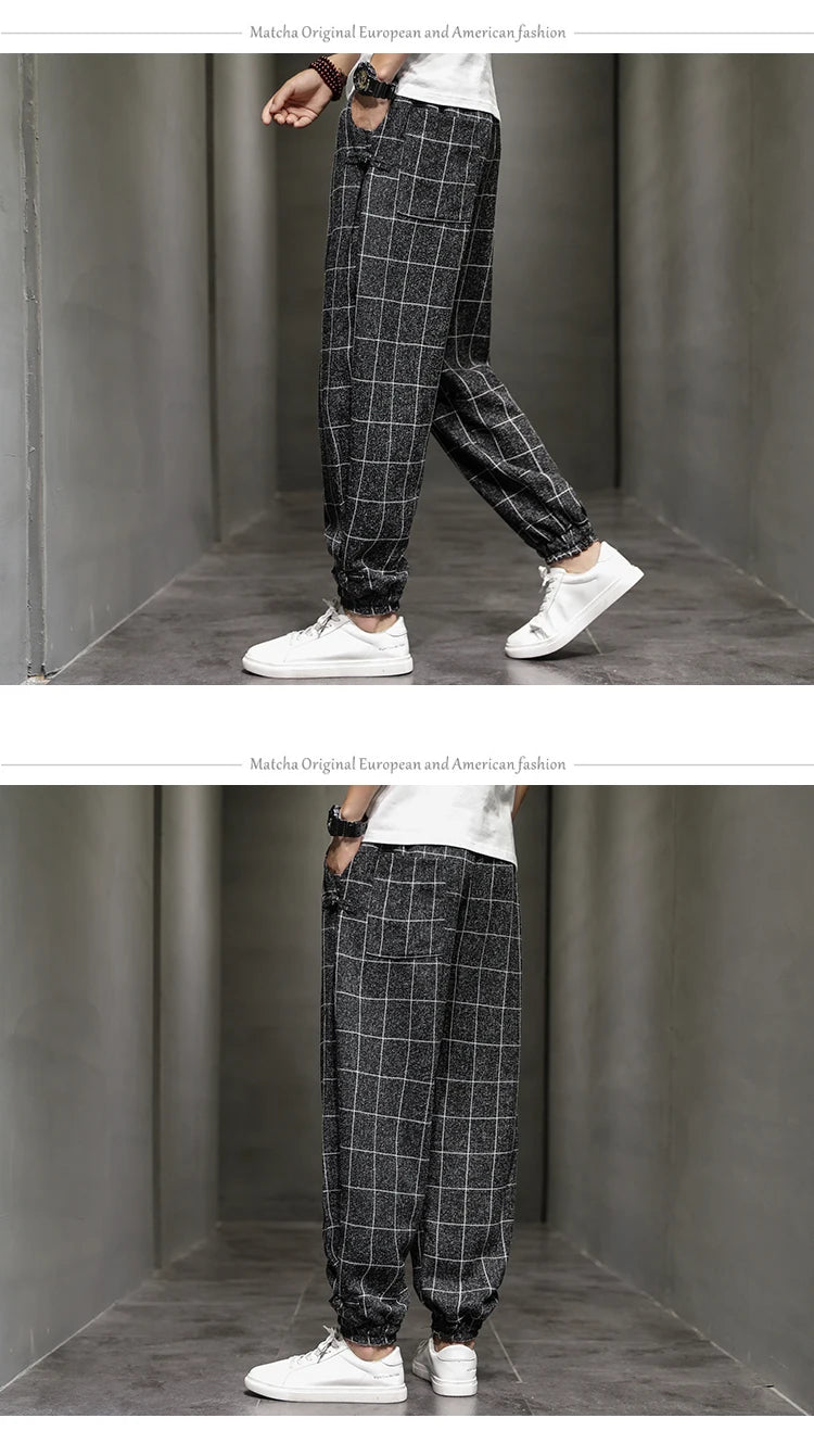 Cotton Linen Pants for Men New Trend Disc Buckle Hallen Pants Man Spring Summer Comfortable Breathable Casual Pants