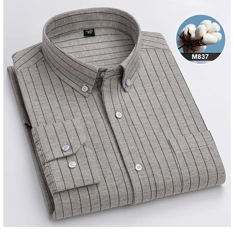 Hight qulity plus size 7XL100%cotton brushed long sleeve shirts for men korean plaid slim fit formal shirt soft designer clothes