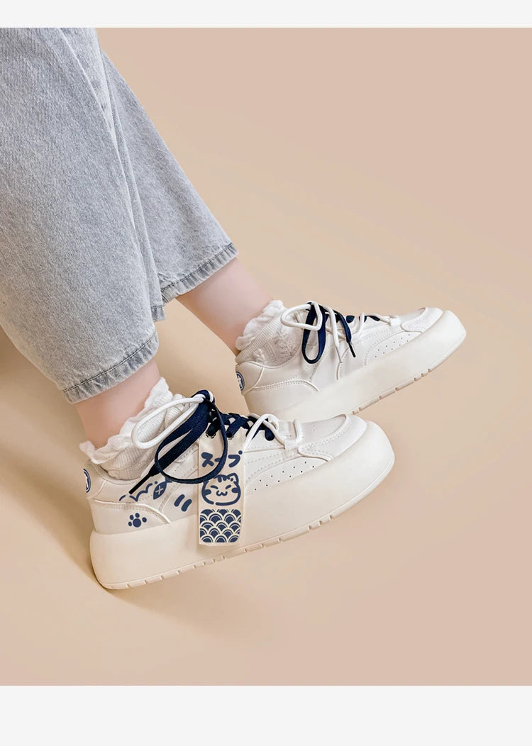 Amy and Michael Original Design Trendy White Chunky Sneakers Kawaii Girls Students Casual Tennis Shoes Women Comfort Trainers