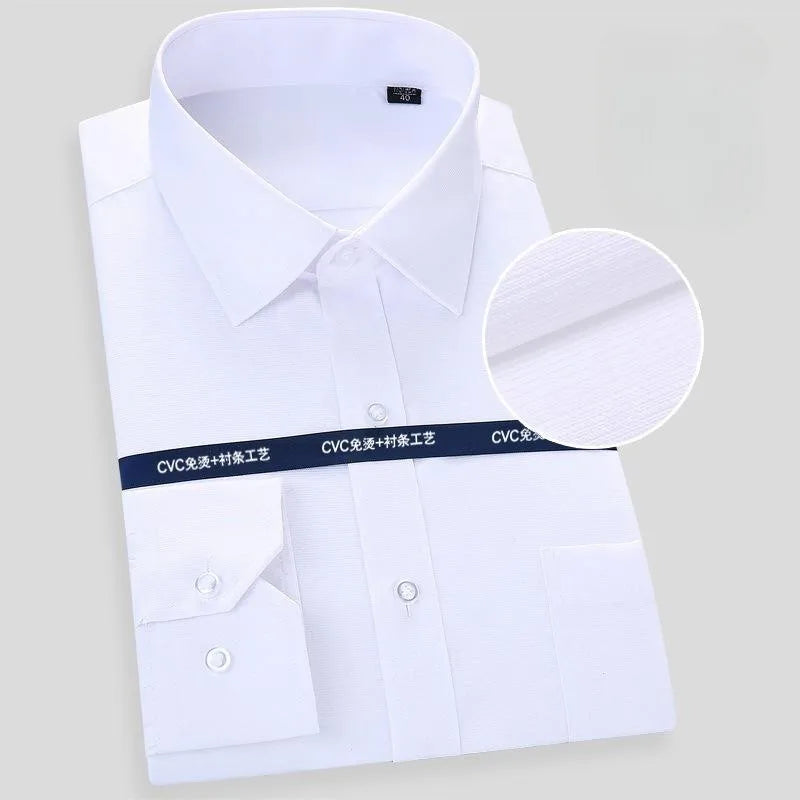 High Quality Cotton Men Dress Long Sleeve Shirt 2023 New Solid Male Plus Size Regular Fit Stripe Business Shirt White Blue - reetell