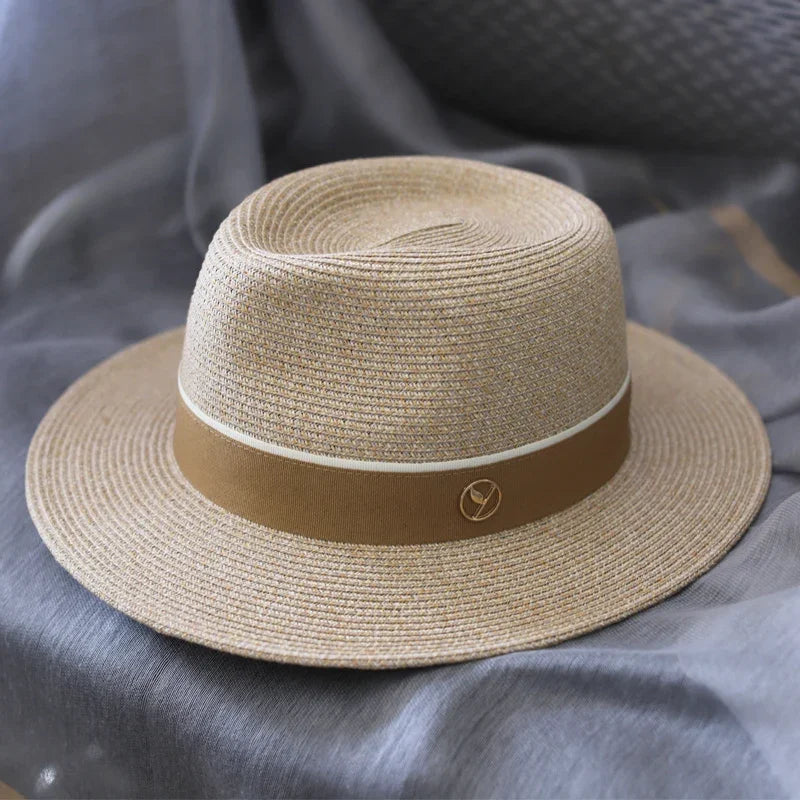 Designer New Natural Panama Soft Shaped Straw Hat Summer Women/Men Wide Brim Beach Sun Cap UV Protection Fedora Birthday Gift