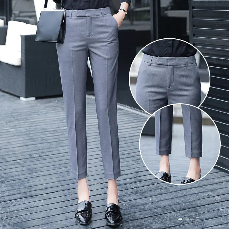 Black Gray Suit Pants Woman High Waist Pants Office  Formal Work Trousers Female Elegant Casual Straight Pants - reetell