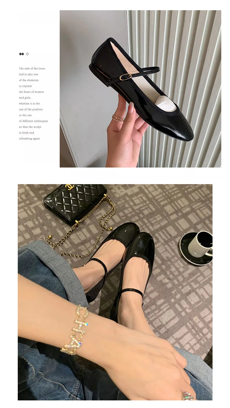 Zapatillas French Flat Bottomed Women Shoe Autumn Shallow Cut Mary Jane Shoe One Line Leather Shoe Ballet Single Shoe Women Shoe - reetell