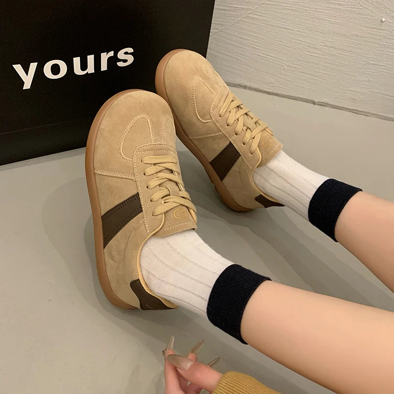 CRLAYDK 2024 Winter New Sneakers for Women Suede Fashion Sport Flat Shoes Maillard Wide Toe Casual Walking Comfortable Tennis