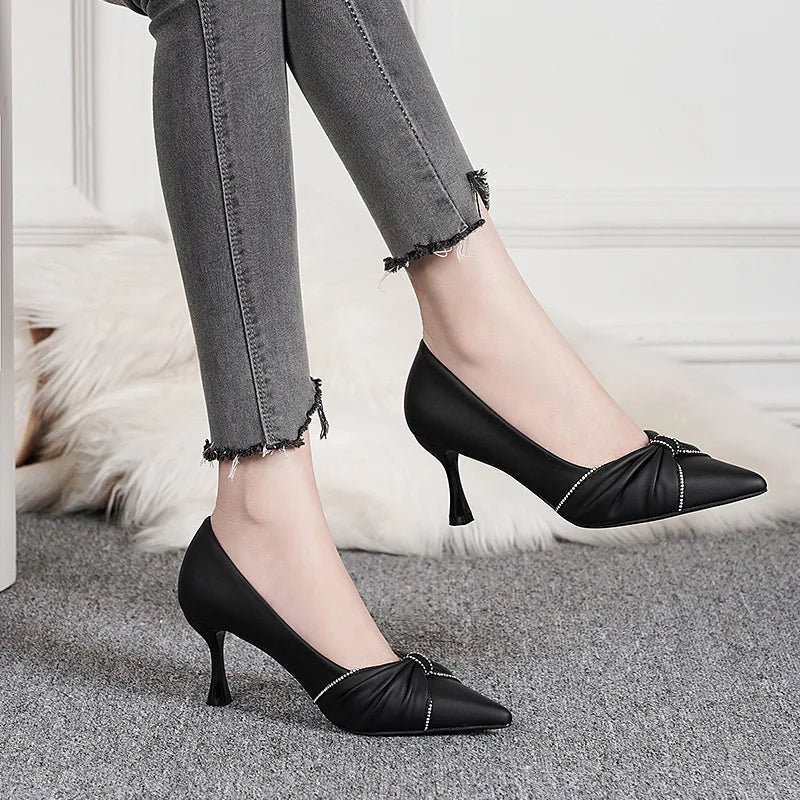 Black High-heeled Women's Slender Heel 2024 Autumn New Pointy Work Shoes Temperament Career Women's Shoes Not Tired Feet