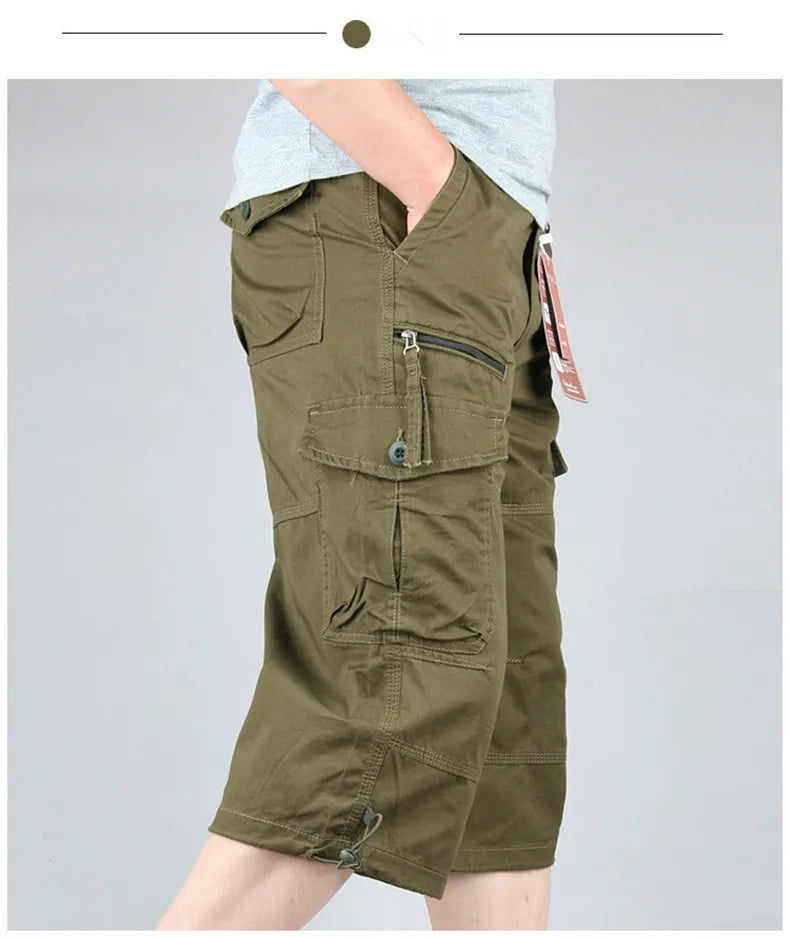 Knee Length Cargo Shorts Men's Summer Loose Casual Cotton Multi Pockets Breeches Capri Short Jogging Camouflage Tactical Shorts