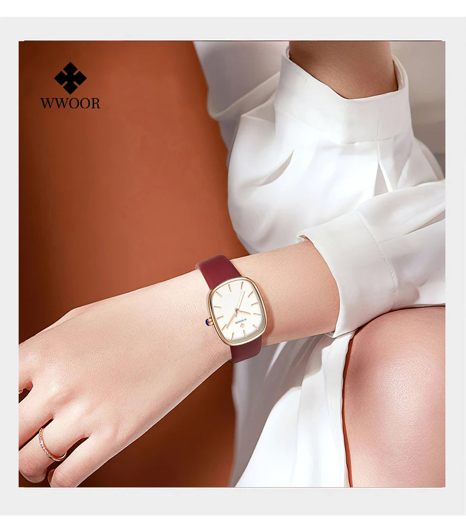 WWOOR 2024 Women Watch Fashion Leather Quartz Bracelet Watch Top Brand Luxury Waterproof Ladies Wristwatch Montre Femme Feminino