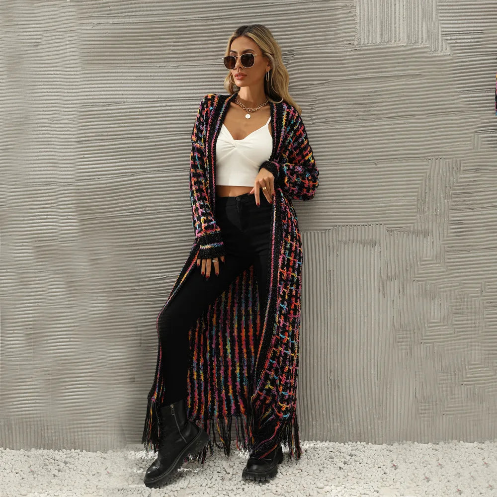 2023 Winter New Large Size Fringe Long Cardigan Coat Sweater Knitted Cardigan Women Korean Fashion Streetwear Cardigan - reetell