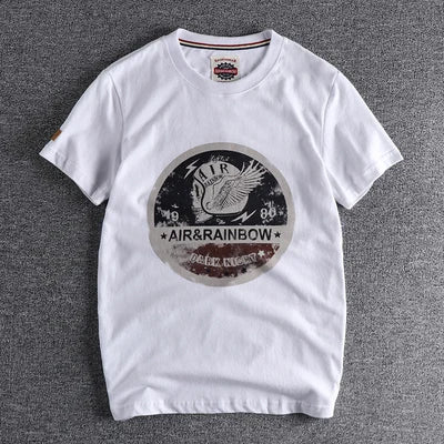 Summer New American Retro Short-sleeved O-neck Skull Printed T-shirt Men's Fashion Simple 100% Cotton Washed Casual Sport Tops