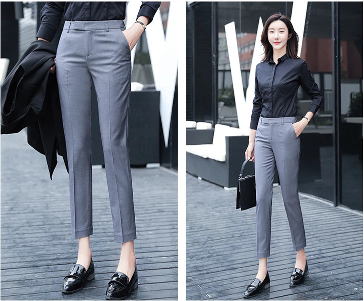 Black Gray Suit Pants Woman High Waist Pants Office  Formal Work Trousers Female Elegant Casual Straight Pants - reetell