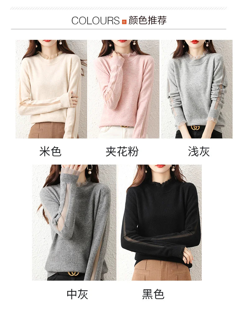 Lace collar Cashmere Elegant Women Sweater Knitted  Pullovers  Loose Soft Female Knitwear Jumper - reetell