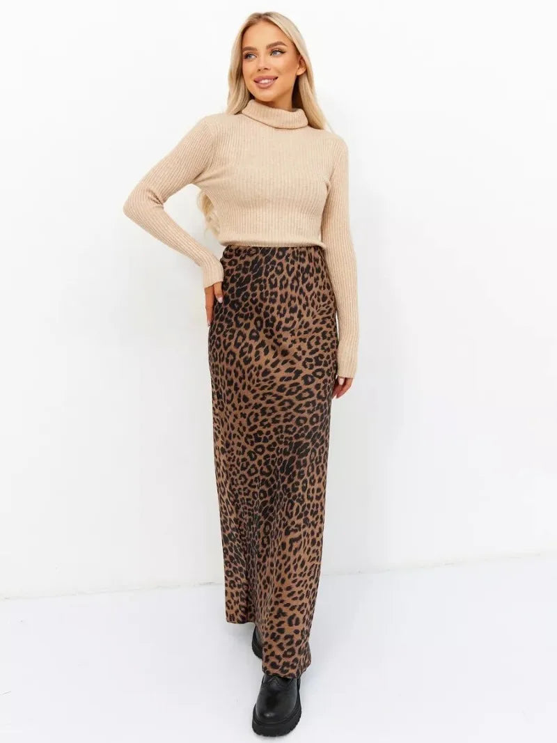 Sexy Leopard Print Long Skirts For Women 2024 Summer Fashion Vintage Women's Satin Maxi Skirt Female High Waist A-Line Skirt - reetell