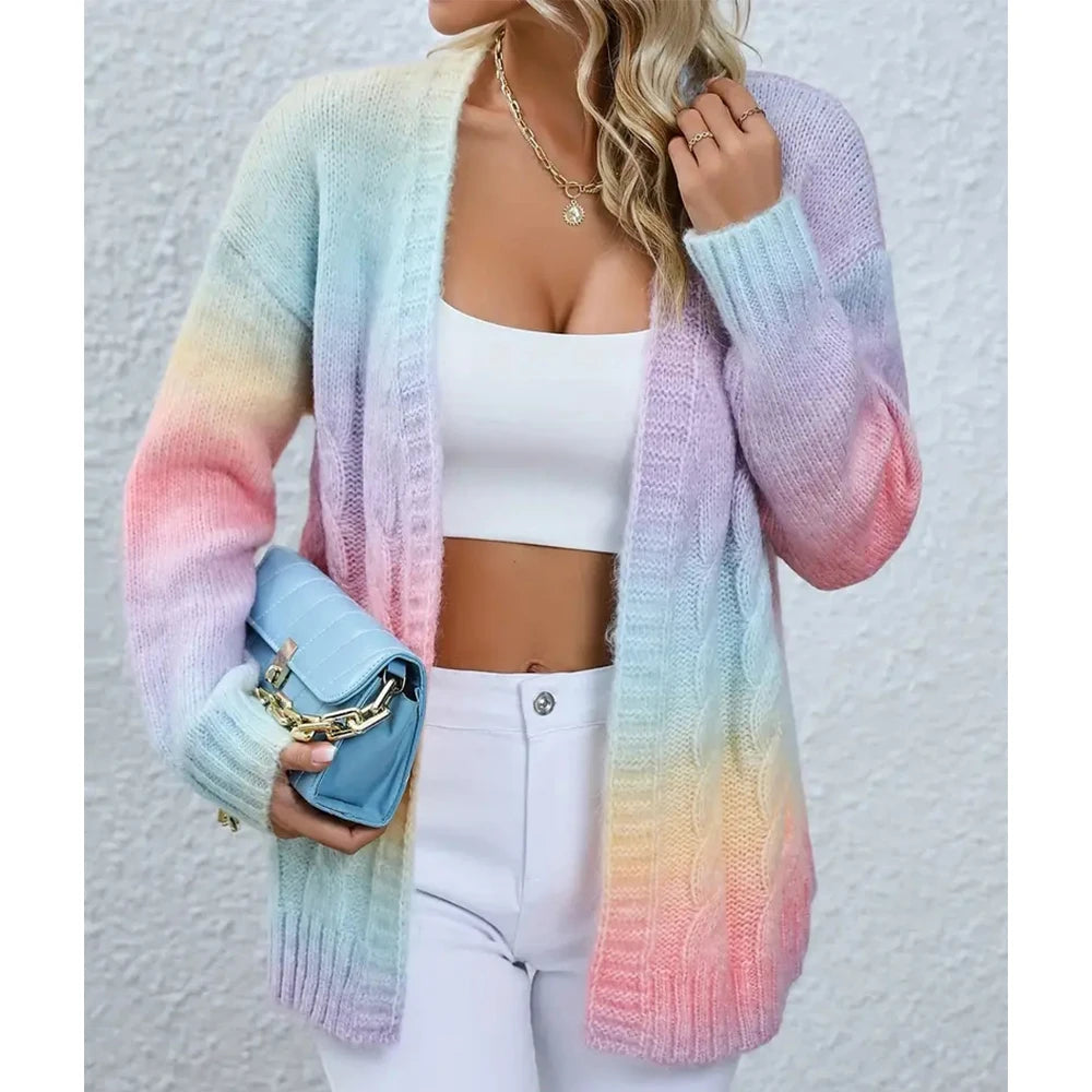 Women's Gradient Open Front V Neck Cardigan - Stylish and Comfortable Long Sleeve Cardigan for Spring and Fall - reetell