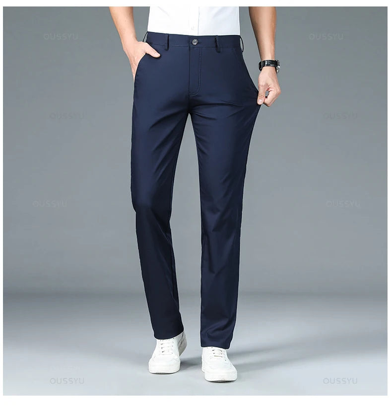 High Quality Luxury Straight Business Suit Pants Men Bamboo Fiber Designer Spring Summer Elegant Casual Long Formal Trouser Male - reetell