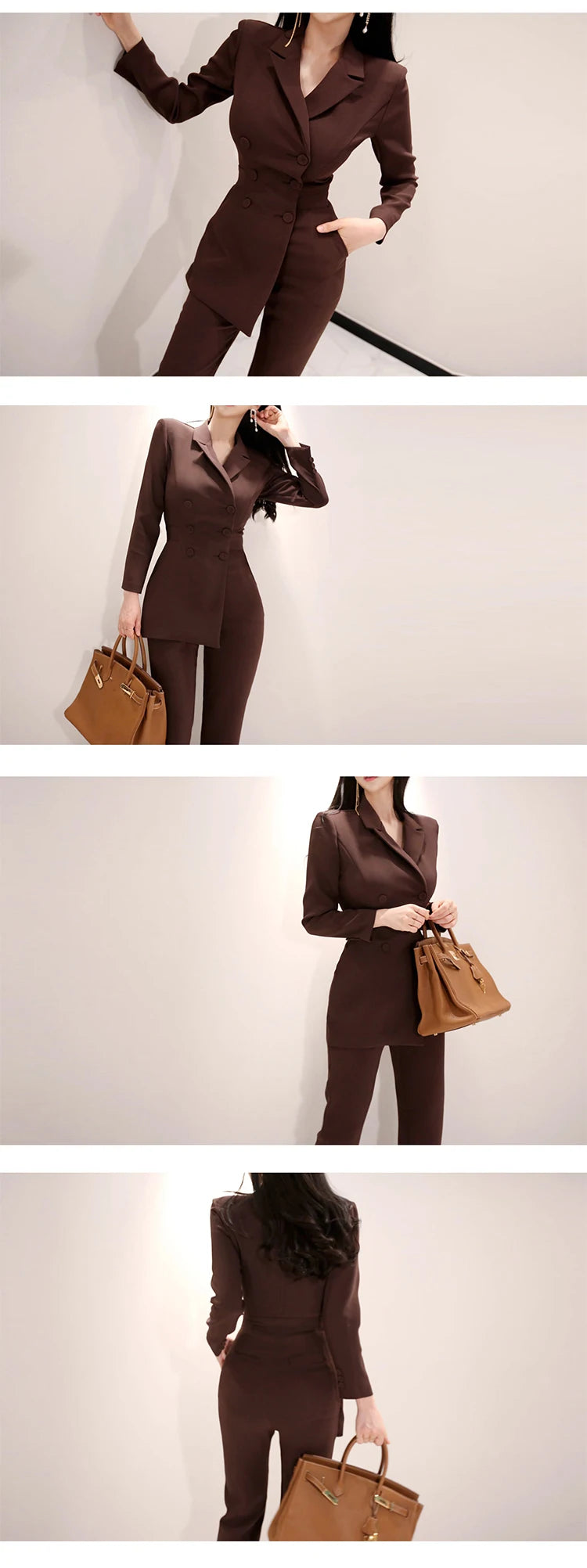 Fashion Elegant Long Jumpsuit Women Professional Chic Notched Collar Double Breasted Pockets Pants Mujer Slim Romper Office Lady