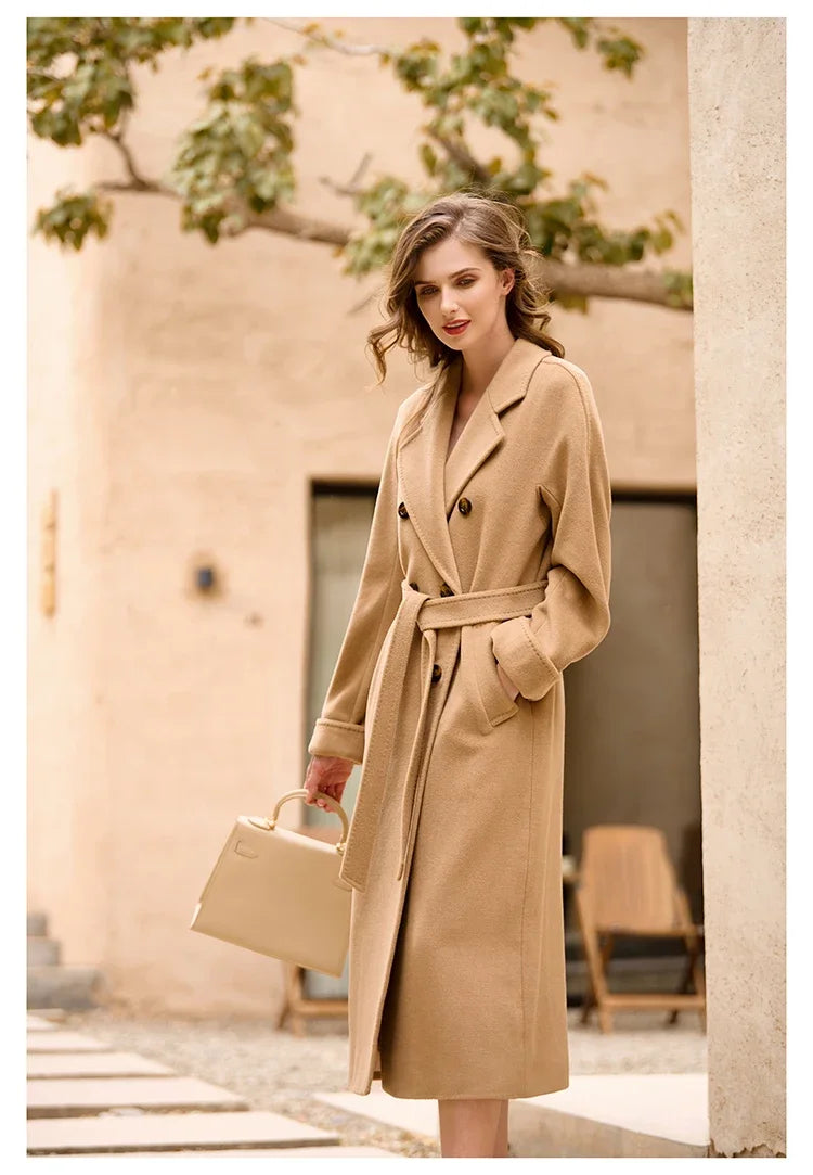 Women's Coat Double-sided 10% Cashmere 90% Wool Women's Long Coat Jacket, 2024 Winter New Long Cashmere Coat Women - reetell